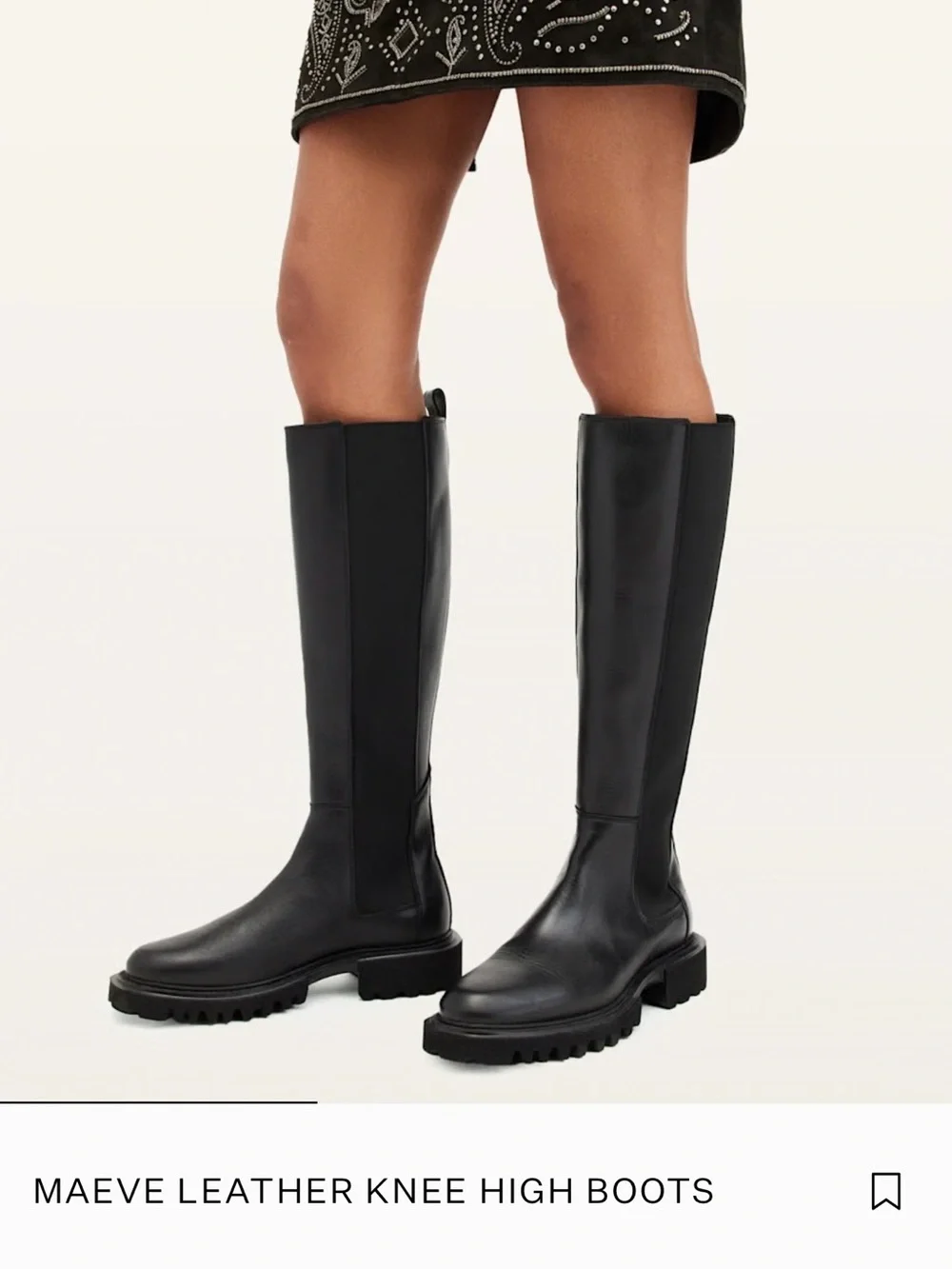 All Saints Maeve Leather Knee High Boots - Black - US11